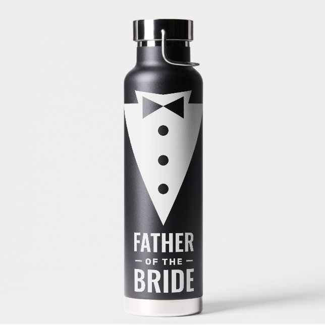 Father of the Bride Black Wedding Water Bottle (Left)