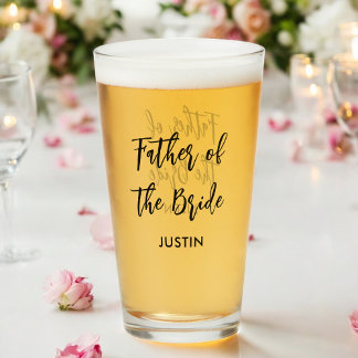 Father of the Bride Black White Wedding Glass