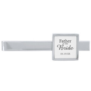 Father of the Bride Custom Date Silver Finish Tie Bar