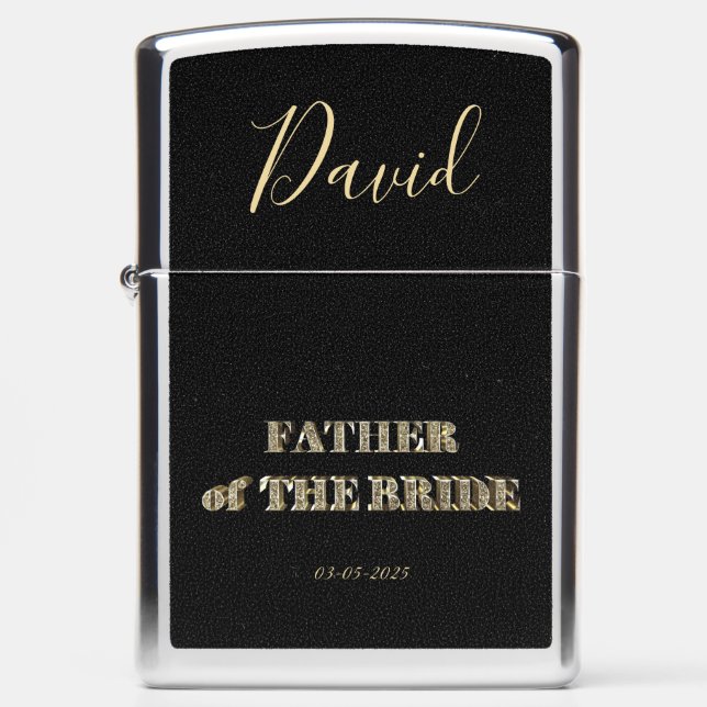 Father of The Bride Elegant Black Gold Typography Zippo Lighter (Front)