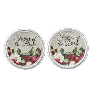 Father of the Bride Elegant Red Floral Wedding Cufflinks
