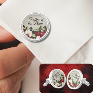 Father of the Bride   Elegant Red Floral Wedding Cufflinks