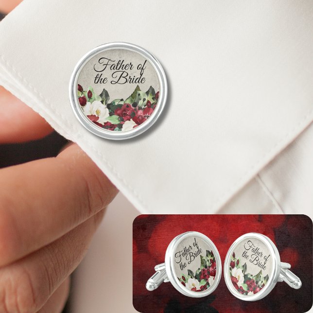 Father of the Bride | Elegant Red Floral Wedding Cufflinks (Creator Uploaded)