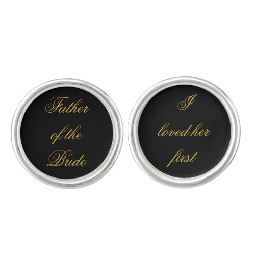 Father of the Bride Gift Black Gold Wedding Day Cufflinks