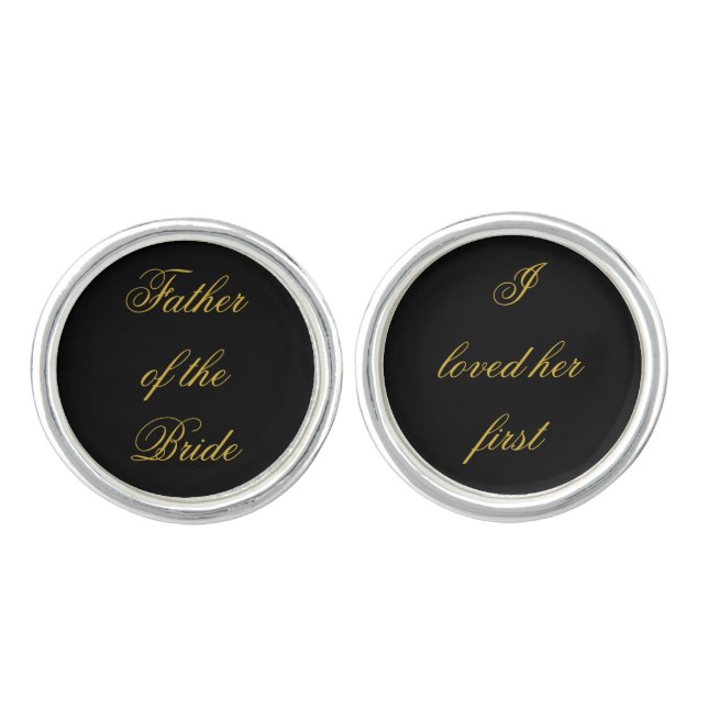 Father of the Bride Gift Black Gold Wedding Day Cufflinks (Front)