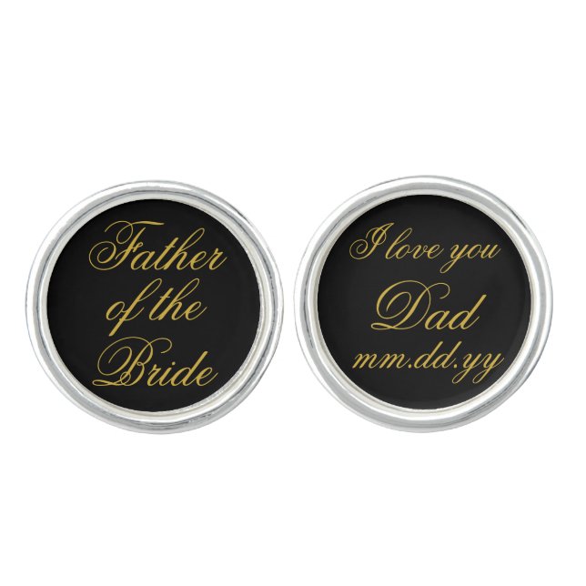 Father of the Bride Gift Black Gold Wedding Day Cufflinks (Front)