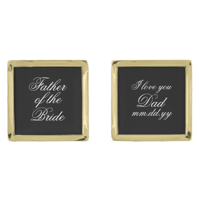 Father of the Bride Gift Black Gold Wedding Day Cufflinks (Front)