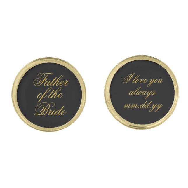 Father of the Bride Gift Black Gold Wedding Day Cufflinks (Front)