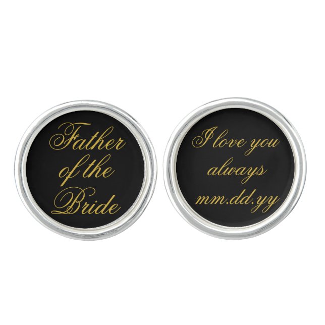 Father of the Bride Gift Black Gold Wedding Day Cufflinks (Front)