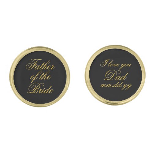 Father of the Bride Gift Black Gold Wedding Day Cufflinks
