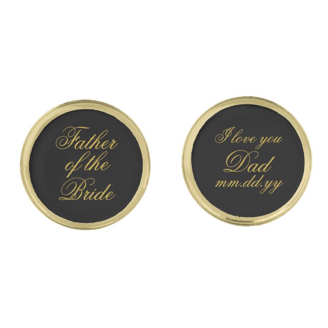 Father of the Bride Gift Black Gold Wedding Day Cufflinks (Front)