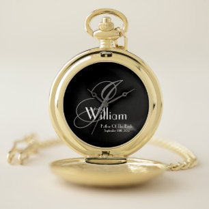 Father Of The Bride Gift Chic Monogram Classic Pocket Watch