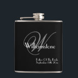 Father Of The Bride Gift Elegant Monogram Classic Flask<br><div class="desc">Wedding Party Gifts Father Of The Bride Gift Elegant Monogram Initial Personalized Last Name Classic Cool Black Flask. Add that extra special touch with a monogrammed initial and the name and date, especially for the Father Of The Bride. Click personalize this template to customize it with the monogram last name...</div>