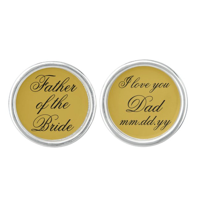 Father of the Bride Gift Gold Black Wedding Day Cufflinks (Front)