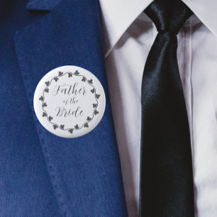Father of the Bride Gray Ivy Wreath Wedding Button