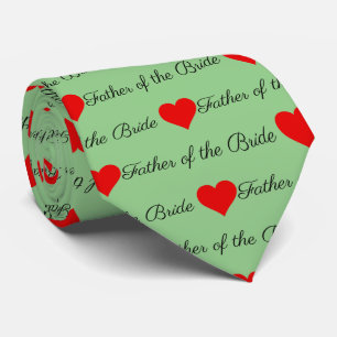 Father of the Bride Green Red Hearts Neck Tie