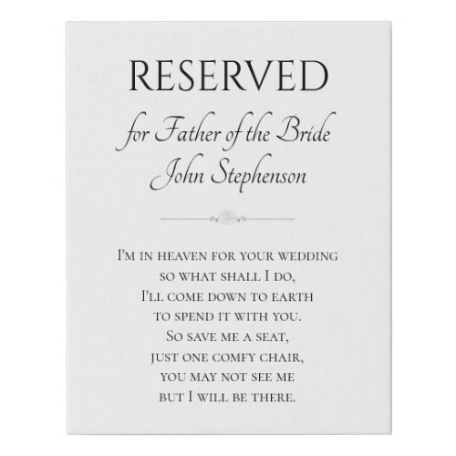 Father of the Bride Im In Heaven Wedding Memorial Faux Canvas Print