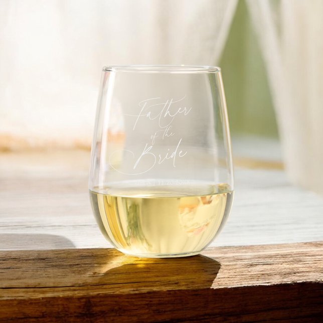 Father of the Bride Luxury Script Stemless Wine Glass (Creator Uploaded)