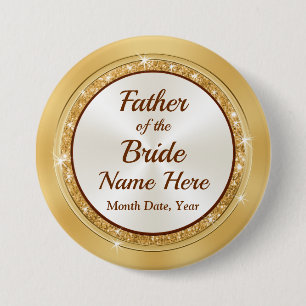 Father of the Bride Name Pin, Gold Theme Button