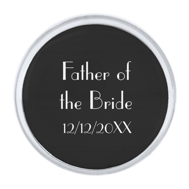Father of the Bride or Groomsmen Gift Black White Silver Finish Lapel Pin (Front)