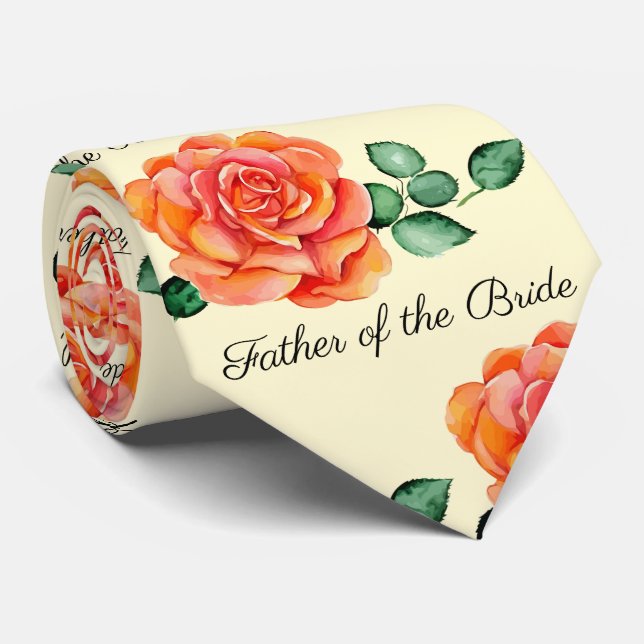 Father of the Bride Peach Roses Neck Tie (Rolled)
