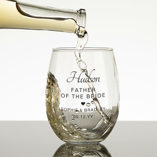 Father Of The Bride Personalised Wedding Party Stemless Wine Glass