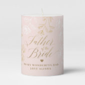 Father of the Bride | Pink Floral Pattern Wedding Pillar Candle (Front)