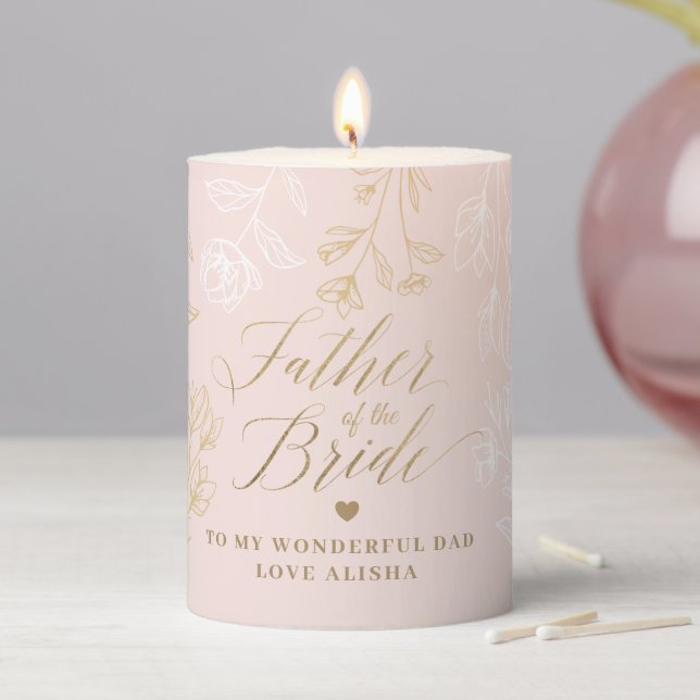 Father of the Bride | Pink Floral Pattern Wedding Pillar Candle (In Situ)