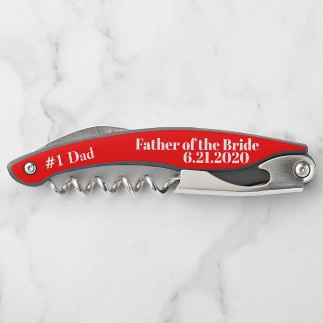 Father of the Bride Red Wedding Favor Corkscrews (Back)