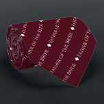 Father of the Bride Repeating White Text Burgundy Neck Tie<br><div class="desc">This burgundy or maroon colored neck tie is the perfect accessory for the father of the bride at your wedding. It features a simple yet elegant repeating text design with the word "Father of the Bride" written in a sophisticated all capital white font. There are small diamonds separating the text,...</div>