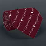 Father of the Bride Repeating White Text Burgundy Neck Tie<br><div class="desc">This burgundy or maroon colored neck tie is the perfect accessory for the father of the bride at your wedding. It features a simple yet elegant repeating text design with the word "Father of the Bride" written in a sophisticated all capital white font. There are small diamonds separating the text,...</div>