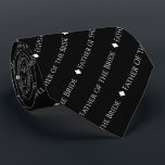 Father of the Bride Repeating White Text on Black Neck Tie<br><div class="desc">This black neck tie is the perfect accessory for the father of the bride at your wedding. It features a simple yet elegant repeating text design with the word "Father of the Bride" written in a sophisticated all capital white font. There are small diamonds separating the text, giving the tie...</div>
