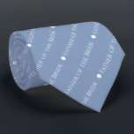 Father of the Bride Tiled White Text on Light Blue Neck Tie<br><div class="desc">This light blue gray neck tie is the perfect accessory for the father of the bride at your wedding. It features a simple yet elegant repeating text design with the word "Father of the Bride" written in a sophisticated all capital white font. There are small diamonds separating the text, giving...</div>
