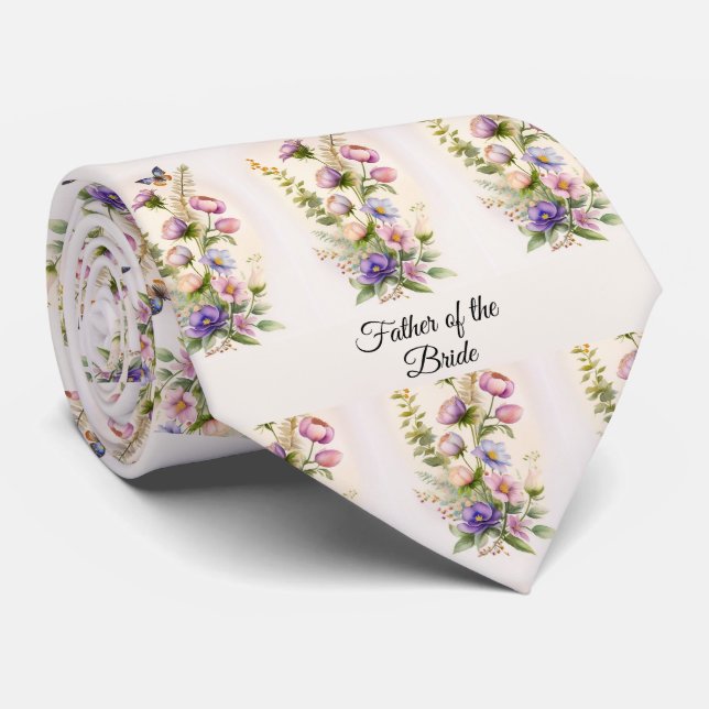 Father of the Bride Watercolor Flowers Neck Tie (Rolled)