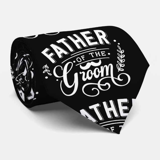 Father of the Groom Black and White Neck Tie (Rolled)