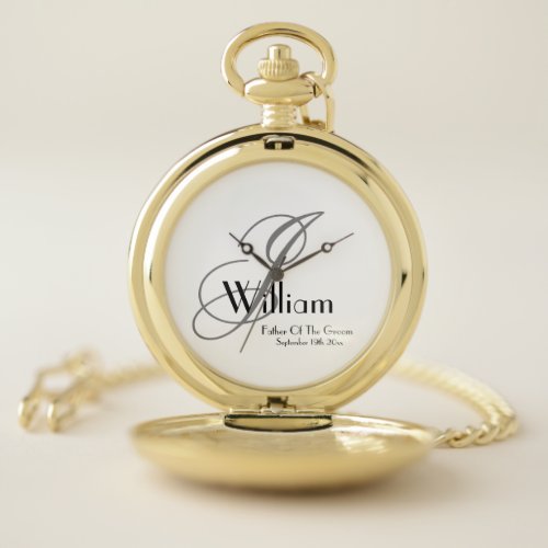 Father Of The Groom Gift Elegant Monogram Classic  Pocket Watch