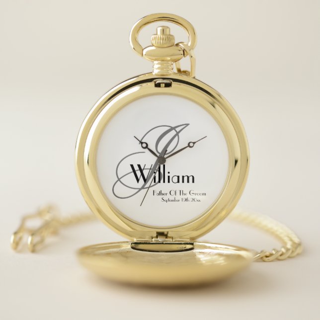 Father Of The Groom Gift Elegant Monogram Classic  Pocket Watch (Inside)