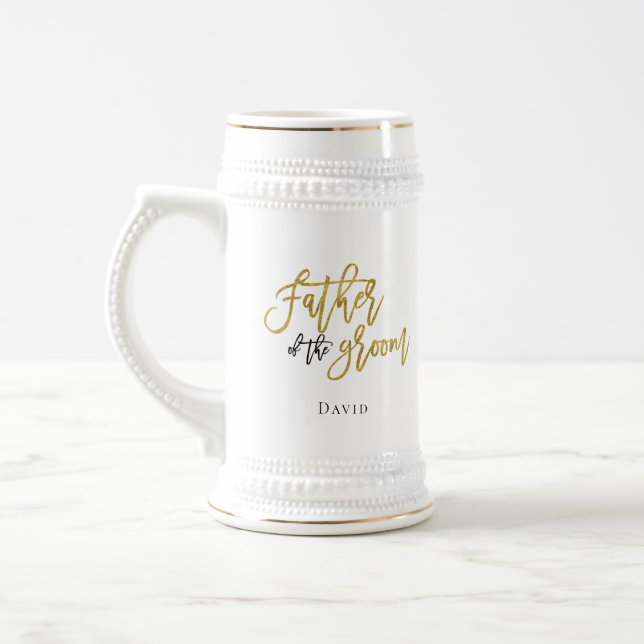 Father of The Groom Gift/Name/Gold & Black Beer Stein (Left)