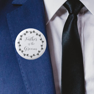 Father of the Groom Gray Ivy Wreath Wedding Button
