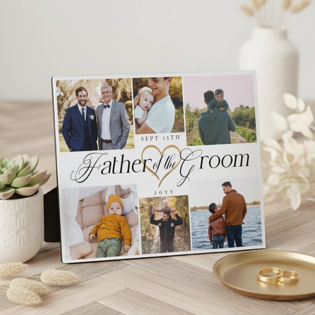 Father of the Groom Heart Then Now Photo Collage Plaque (Father of the Groom Heart Then Now Photo Collage Plaque)