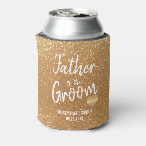 Father of the Groom in Gold Glitter Can Cooler