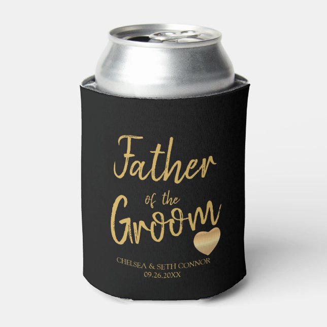 Father of the Groom in Gold Script Can Cooler (Can Front)
