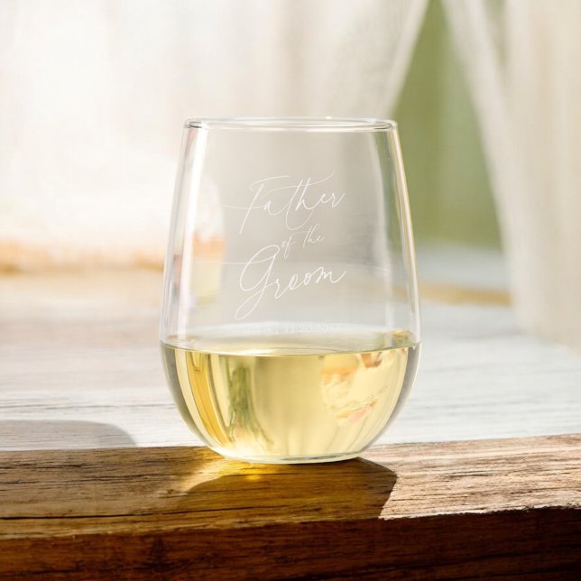 Father of the Groom Luxury Script Wedding Stemless Wine Glass (Creator Uploaded)