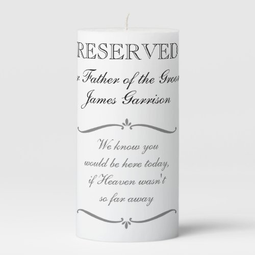 Father of the Groom Memorial Reserved Wedding Pillar Candle