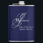 Father Of The Groom Monogram Wedding Gift Cool  Flask<br><div class="desc">Wedding Party Gifts Father Of The Groom Monogram Wedding Gift Cool Navy Blue Flask. Add an extra special touch with a Thank You monogrammed gift, especially for the Father Of The Groom. Click personalize this template to customize it with the monogram last name initial, the family name, and the wedding...</div>