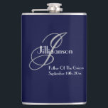 Father Of The Groom Monogram Wedding Gift Cool  Flask<br><div class="desc">Wedding Party Gifts Father Of The Groom Monogram Wedding Gift Cool Navy Blue Flask. Add an extra special touch with a Thank You monogrammed gift, especially for the Father Of The Groom. Click personalize this template to customize it with the monogram last name initial, the family name, and the wedding...</div>