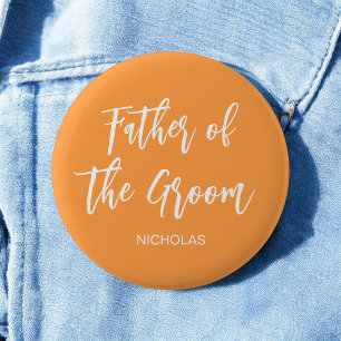 Father of the Groom Orange White Button