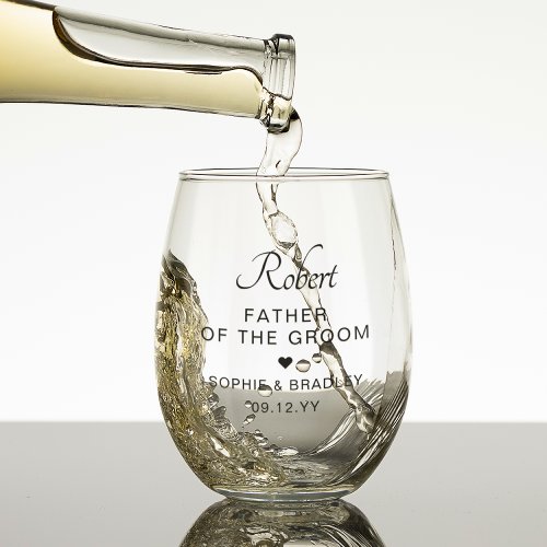 Father Of The Groom Personalised Wedding Party Stemless Wine Glass