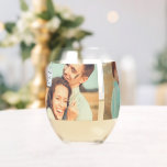 Father of the Groom Photo Collage Stemless Wine Glass<br><div class="desc">Create a perfect keepsake gift for the father of the groom. This stemless wineglass is ready to be personalized with three of your favorite photos and features a white tag with the message “ Father of the Groom" written on it in black script lettering.</div>
