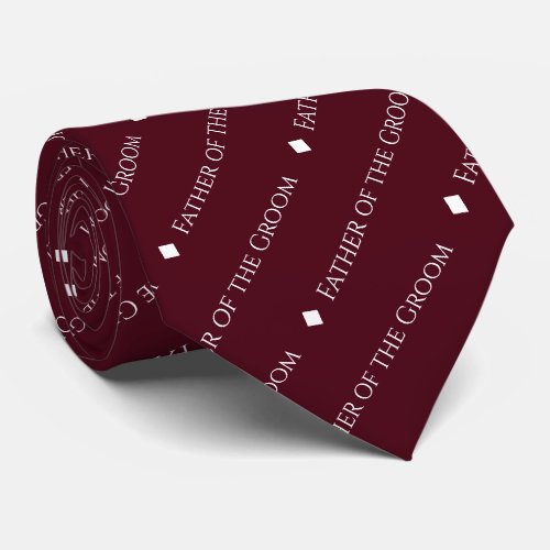 Father of the Groom Repeating White Text Burgundy Neck Tie